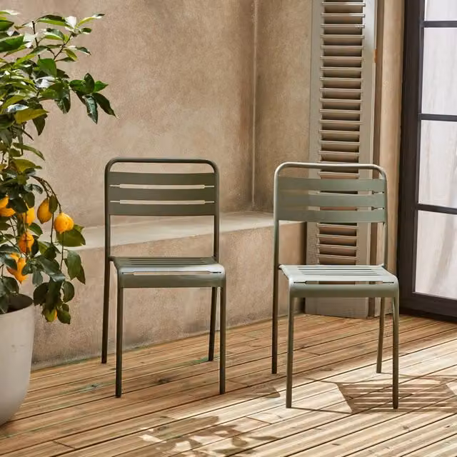 sweeek Pair of Stackable Steel Garden Chairs in Khaki Green – 1