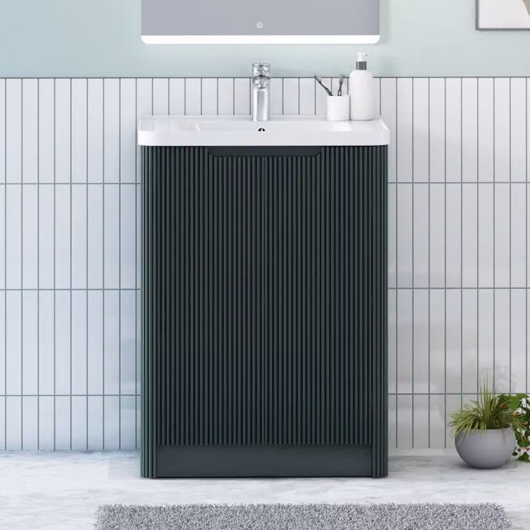 Royal Bathrooms Avenza Fluted 2 Door Freestanding Floor Standing Bathroom Vanity Unit with Soft Close Hinged Doors in White or Blue