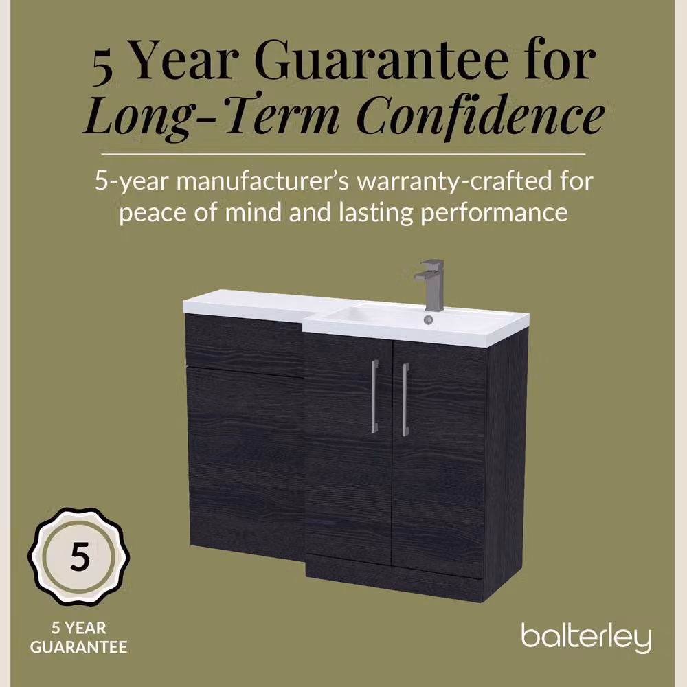 Balterley Modern Matt Black Woodgrain Right-Hand Vanity and WC Unit Combination, W: 110 cm, H: 84 cm – 5