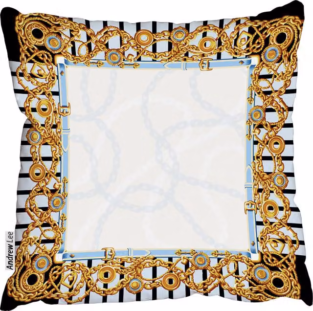 Benjamin Tate Design LTD Scarf Gold Metal Objects Cushion, Gold/Yellow, W/D/H: 45 x 45 x 45 cm