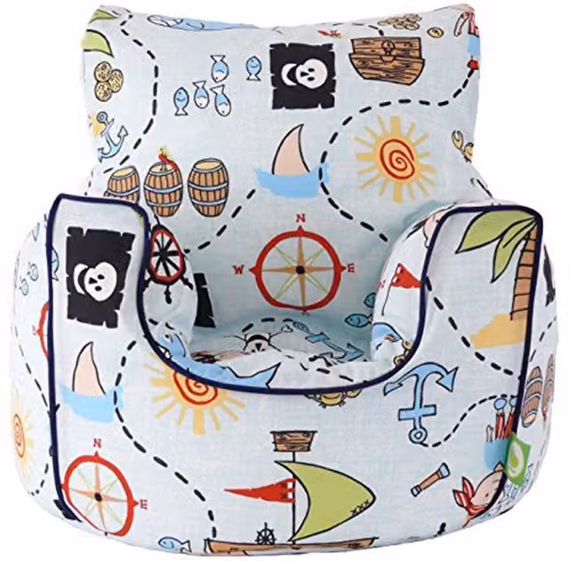 Bean Lazy Pirate Island Cotton Bean Bag Arm Chair for Toddlers in Light Blue