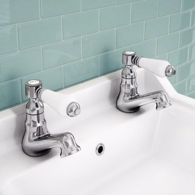 Nes Home Imperior Traditional Twin Basin Bathroom Taps with Two Handles in Silver Chrome
