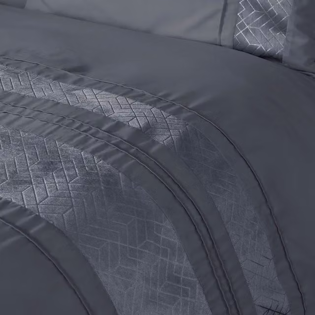 My Home Charcoal Grey Velvet Striped Duvet Cover and Pillowcase Set, 200 x 200 cm