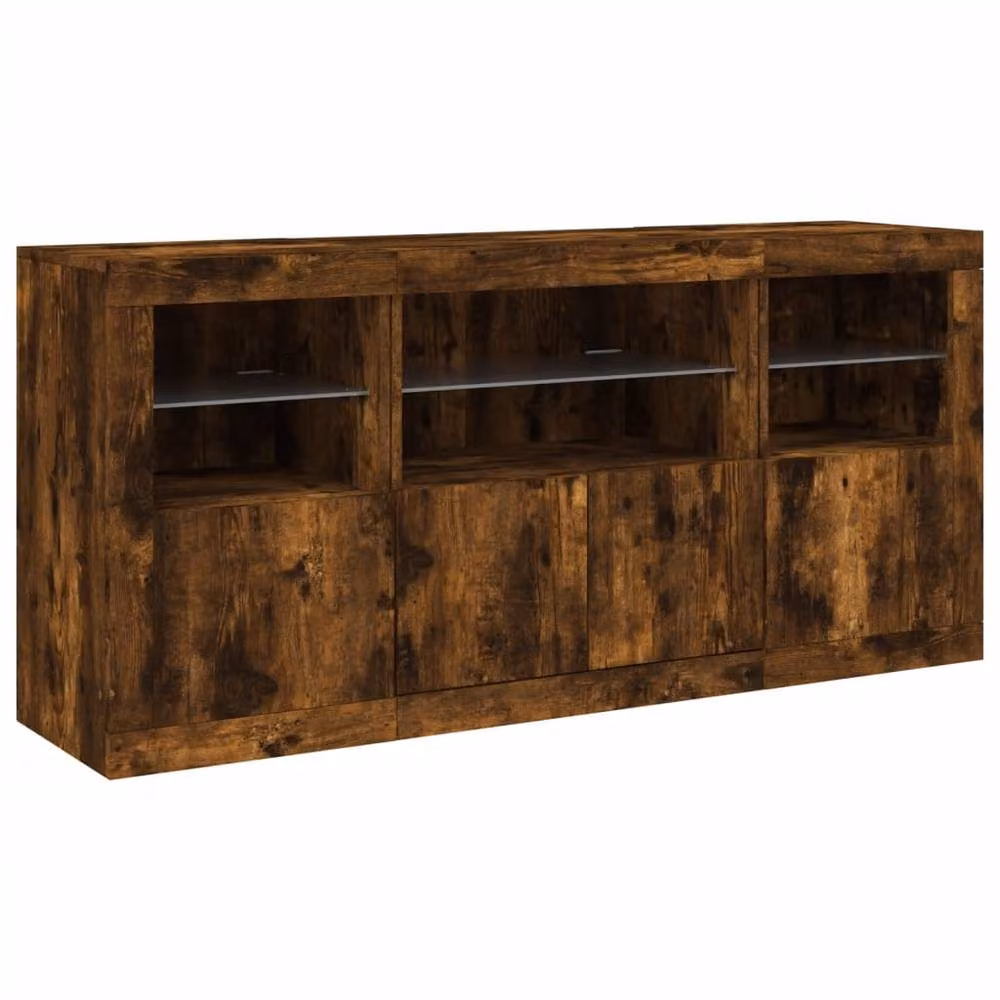 Berkfield Home Modern Smoked Oak Sideboard with Integrated LED Lights, Brown, W: 142.5 cm, D: 37 cm, H: 67 cm – 5