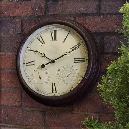 St Helens Home & Garden Vintage Weather Resistant Outdoor Wall Clock with Thermometer and Hygrometer, Brown, Diameter: 38 cm – 3
