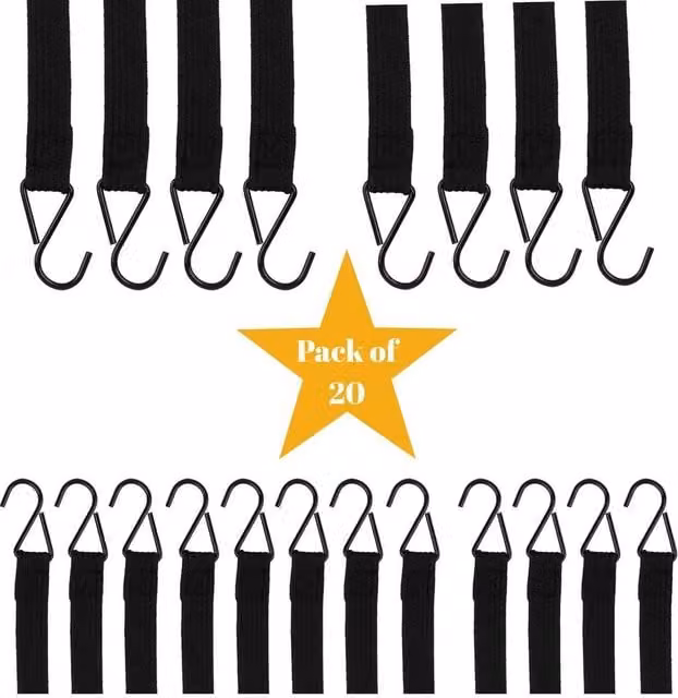 SPETLEK Pack of 20 Heavy Duty Black Bungee Cords, 2m Long Elastic Ropes with Steel Hooks