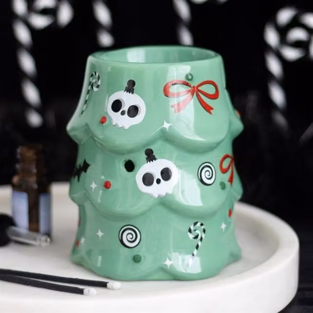 KDMK Creepy Christmas Tree Ceramic Oil Burner and Wax Warmer in Green