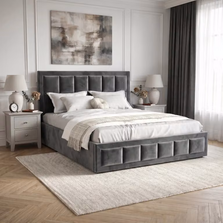 DHS Grey Velvet Ottoman Storage Bed Frame, Double 4ft6