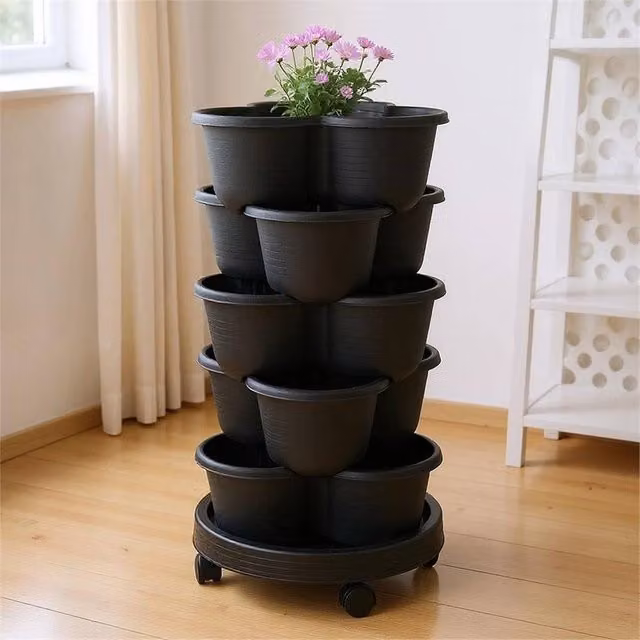Hinsinc Black Stackable Trio Strawberry Plant Flower Pot Planter
