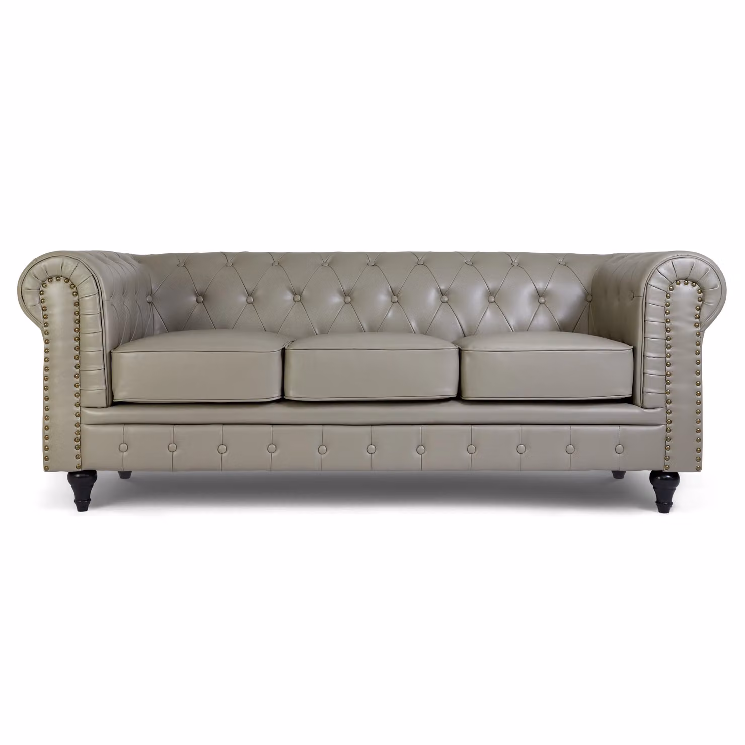 Bravich LTD Chesterfield 3-Seater Sofa in Grey Faux Leather with Button-Tufted Detail – 2