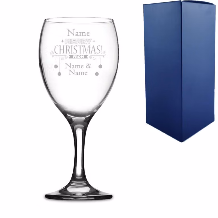 Uniqueful Personalised Merry Christmas Engraved Wine Glass in Clear Glass