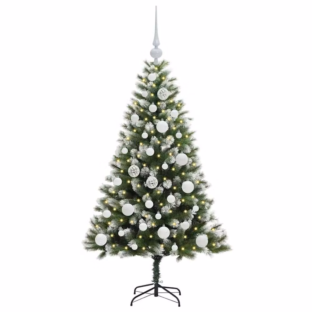 Berkfield Home Artificial Hinged Christmas Tree with Flocked Snow, Green, Height: 120 cm – 3
