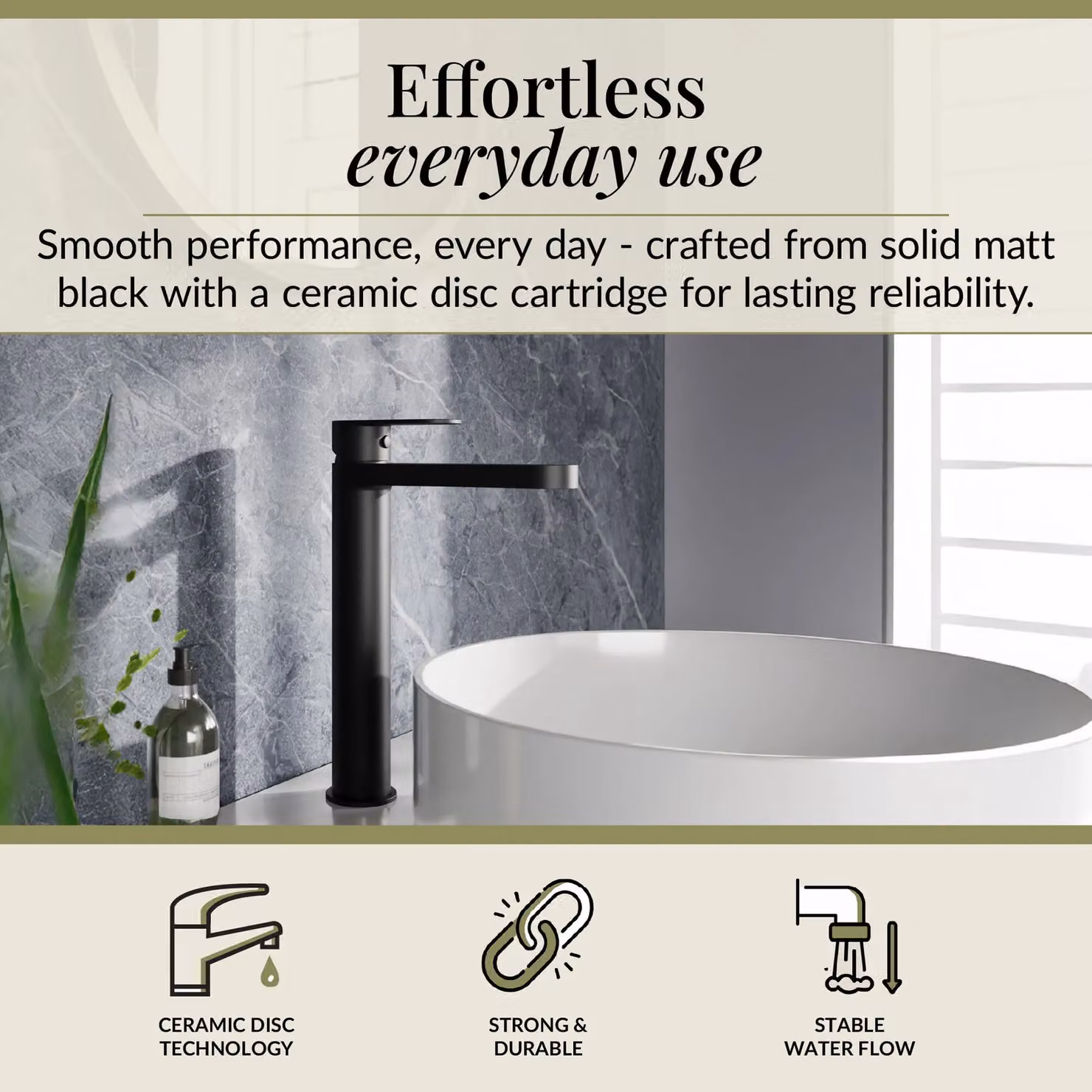 Balterley Cascade Round Tall Mono Basin Mixer Tap in Matt Black – 2