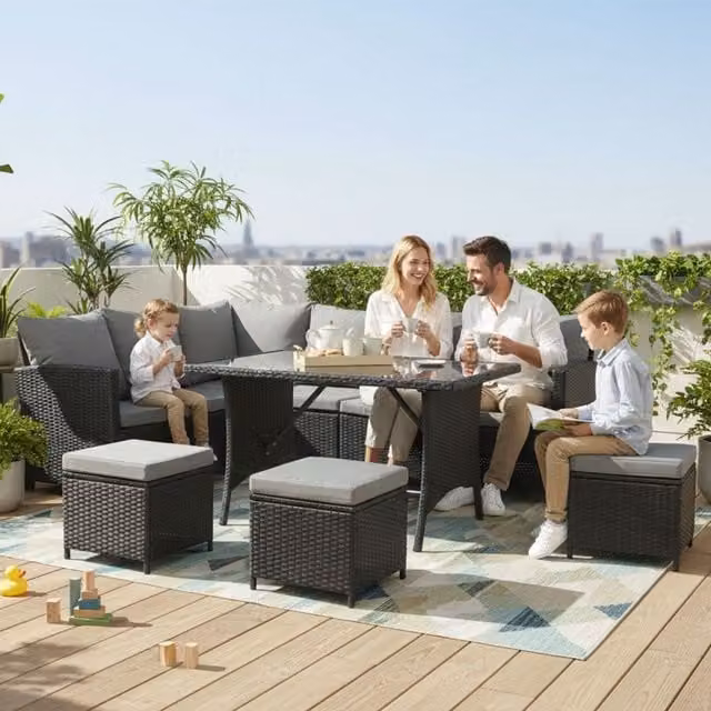 BIRCHTREE Modern Black Rattan Garden Furniture Patio Set