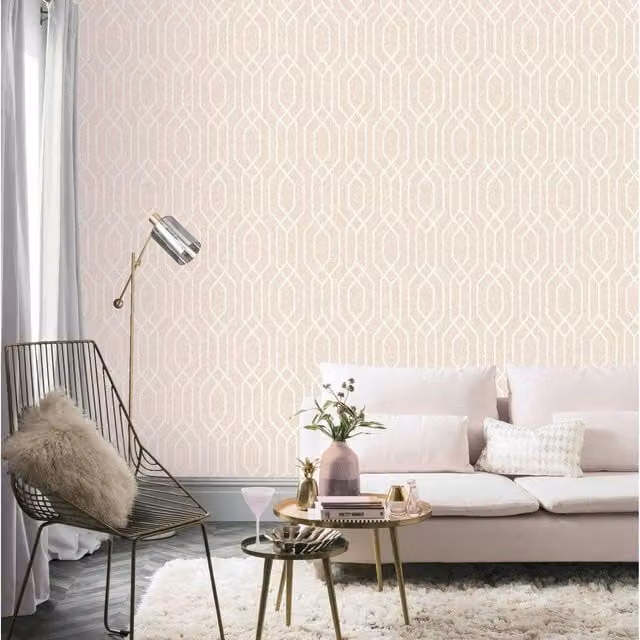 Arthouse Geometric Modern Abstract Diamond Lattice Wallpaper in Pink, White and Silver