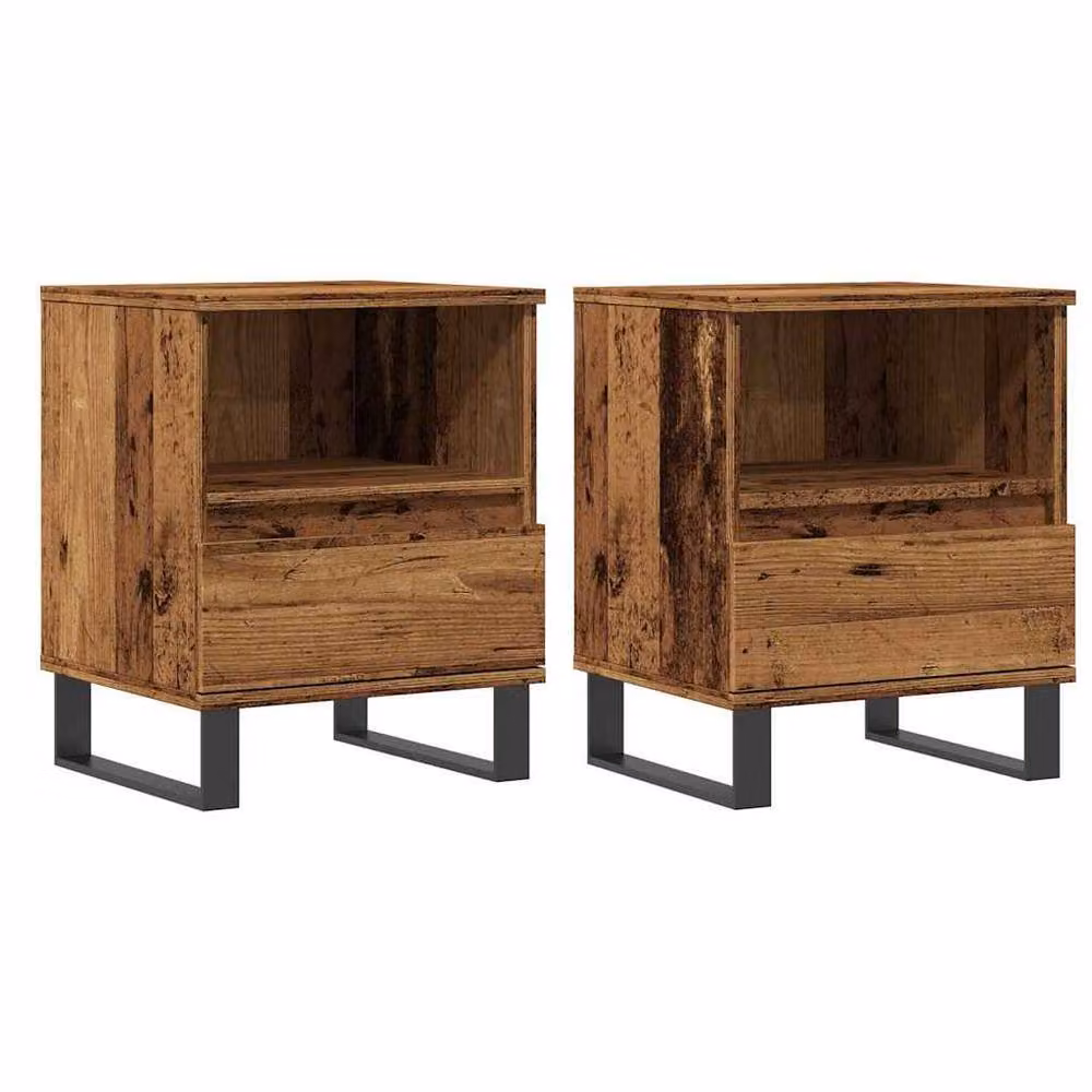 Berkfield Home Modern Bedside Cabinets, 2 Piece Set in Old Wood Brown, W/D/H: 40 x 35 x 50 cm – 2