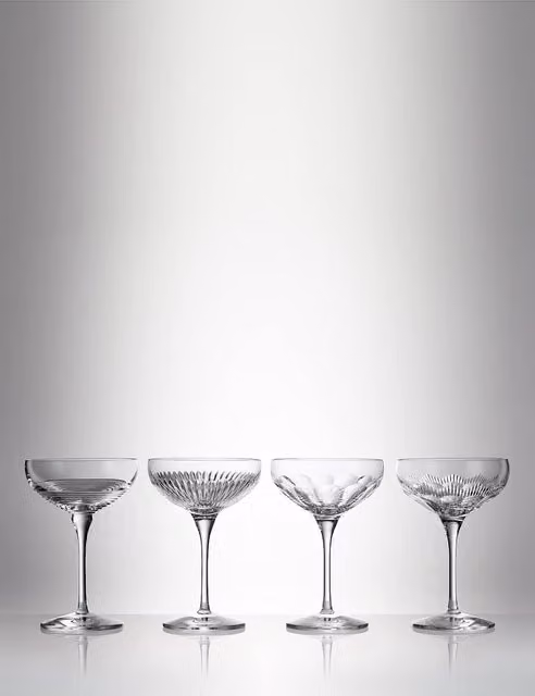 Waterford Set of 4 Mixology Crystal Cocktail Coupe Glasses, Clear
