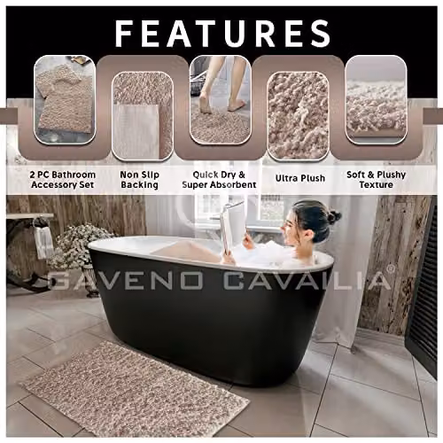 Gaveno Cavailia 2 Piece Zero Twist Non-Slip Bath Mat and Pedestal Set, Pink, W/D/H: 80 x 50 cm and 50 x 40 cm – 2
