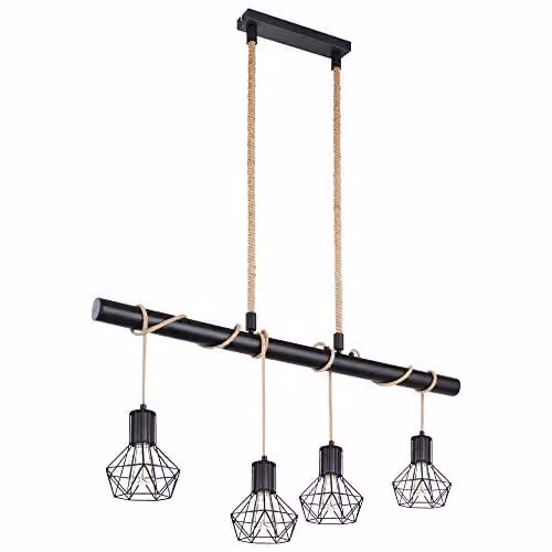 Netlighting Priska Bar Pendant Ceiling Light in Black with 4x E27 Sockets