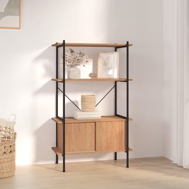 Berkfield Home 4-Tier Shelving Unit with Cabinet in Brown, Steel and MDF, W/D/H: 80 x 40 x 130 cm