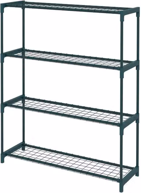 FORGEVIO 4-Tier Outdoor Plant Stand, Green Metal Planter Holder for Garden and Hallway, W/D/H: 107 x 28 x 28 cm
