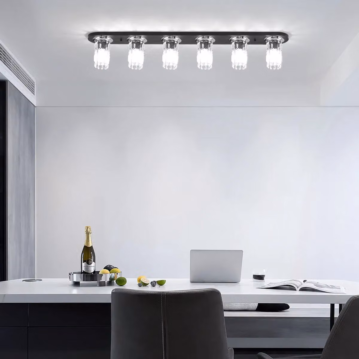 Garwarm 6 Light Crystal Dimmable Flush Mount Ceiling Light in Black and Gold/Brass, W: 120 cm – 2