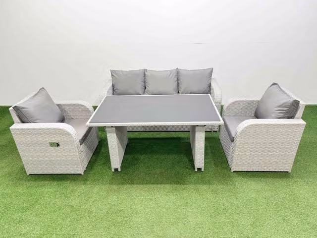 Fimous 5-Seater Outdoor Rattan Garden Furniture Dining Set in Light Grey
