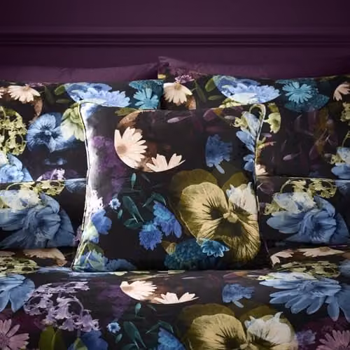 Portfolio Home Elena Floral Filled Square Cushion in Black and Green, 45 x 45 cm