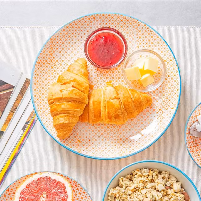 Nicola Spring Floral Hand-Printed Porcelain Dinner Plates, Orange, Pack of 6, Diameter: 25.5 cm