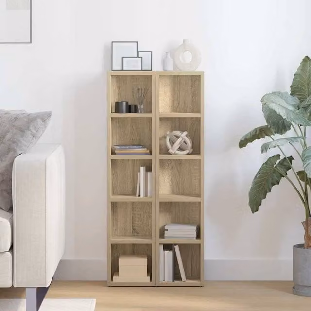 Berkfield Home Modern CD Cabinets, 2 Piece Set, Sonoma Oak, Light Brown, W/D/H: 21 x 16 x 93.5 cm
