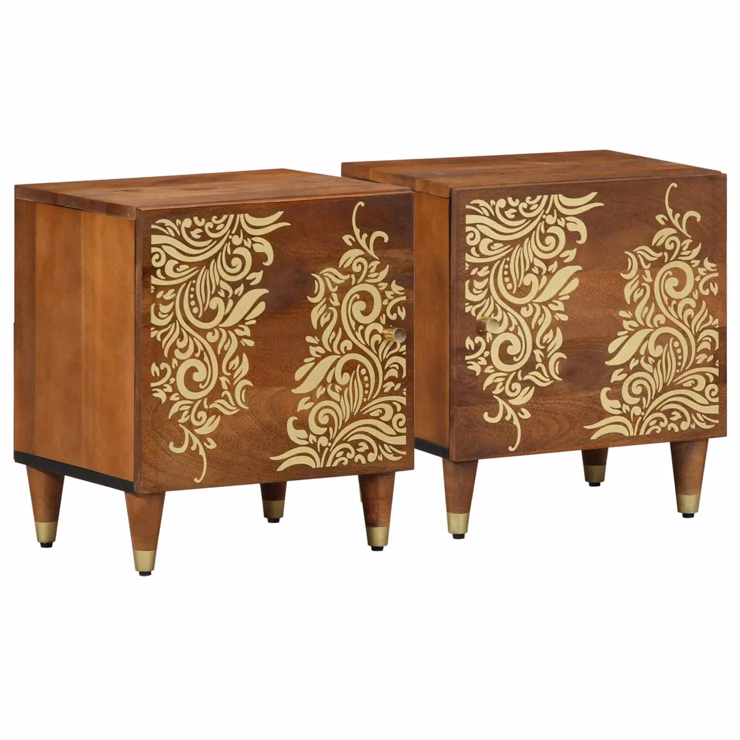 Berkfield Home Classic Mango Wood Bedside Table in Honey Brown with Floral Inlays – 2