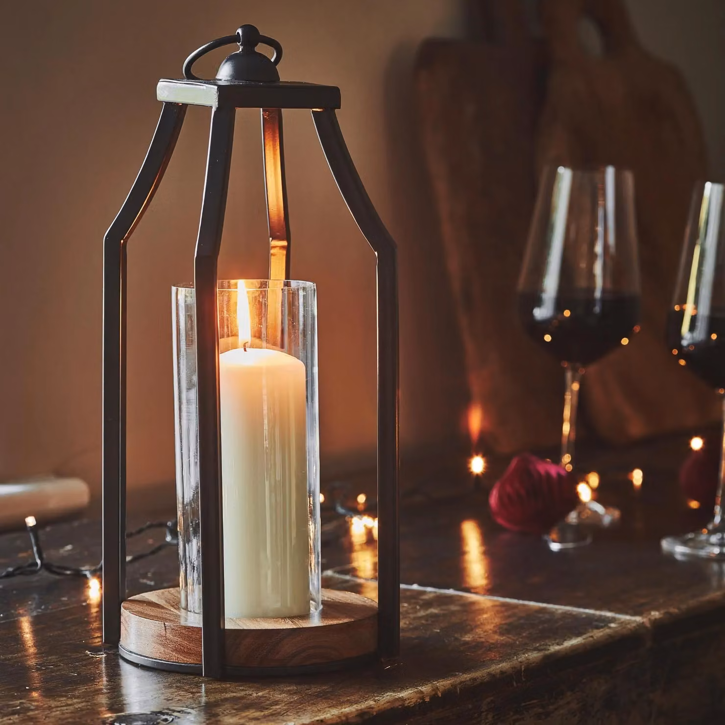 Ivyline Felicity Circular Base Tabletop Lantern in Black Acacia Wood and Metal, H44 x W20 cm – 3