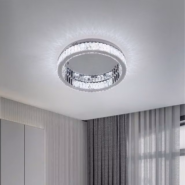 Komore Silver Crystal Ring LED Suspended Ceiling Light