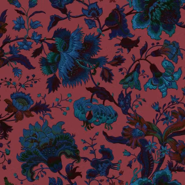 Zuber Majorelle Floral and Botanical Wallpaper in Pink and Blue