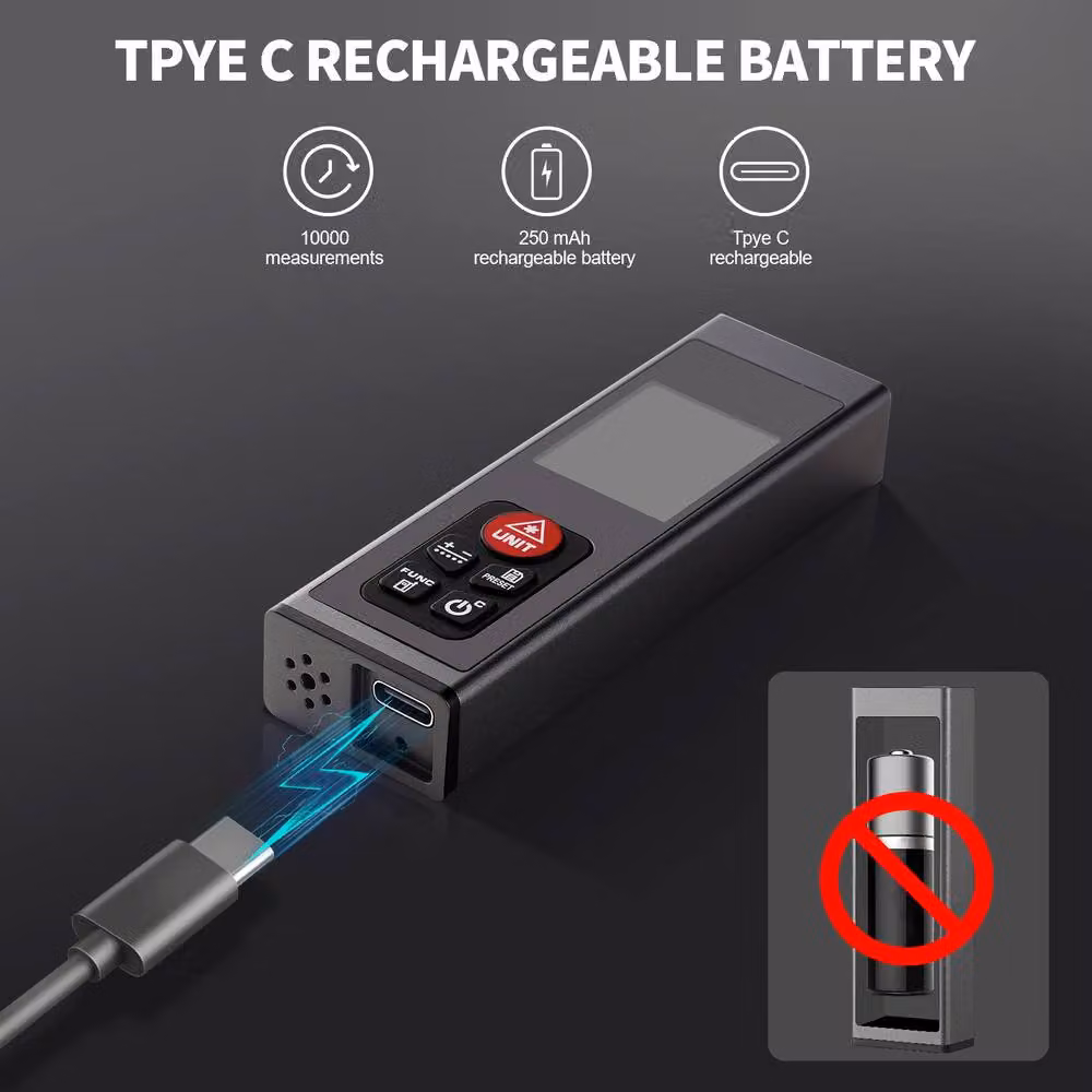 HYCHIKA Rechargeable Digital Laser Measure 60m with USB-C, Black – 2