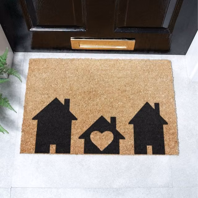 Artsy Mats Home Is Where The Heart Is Doormat, Brown and Beige, Non-Slip and Weatherproof Coir and Natural Rubber Rectangular Mat