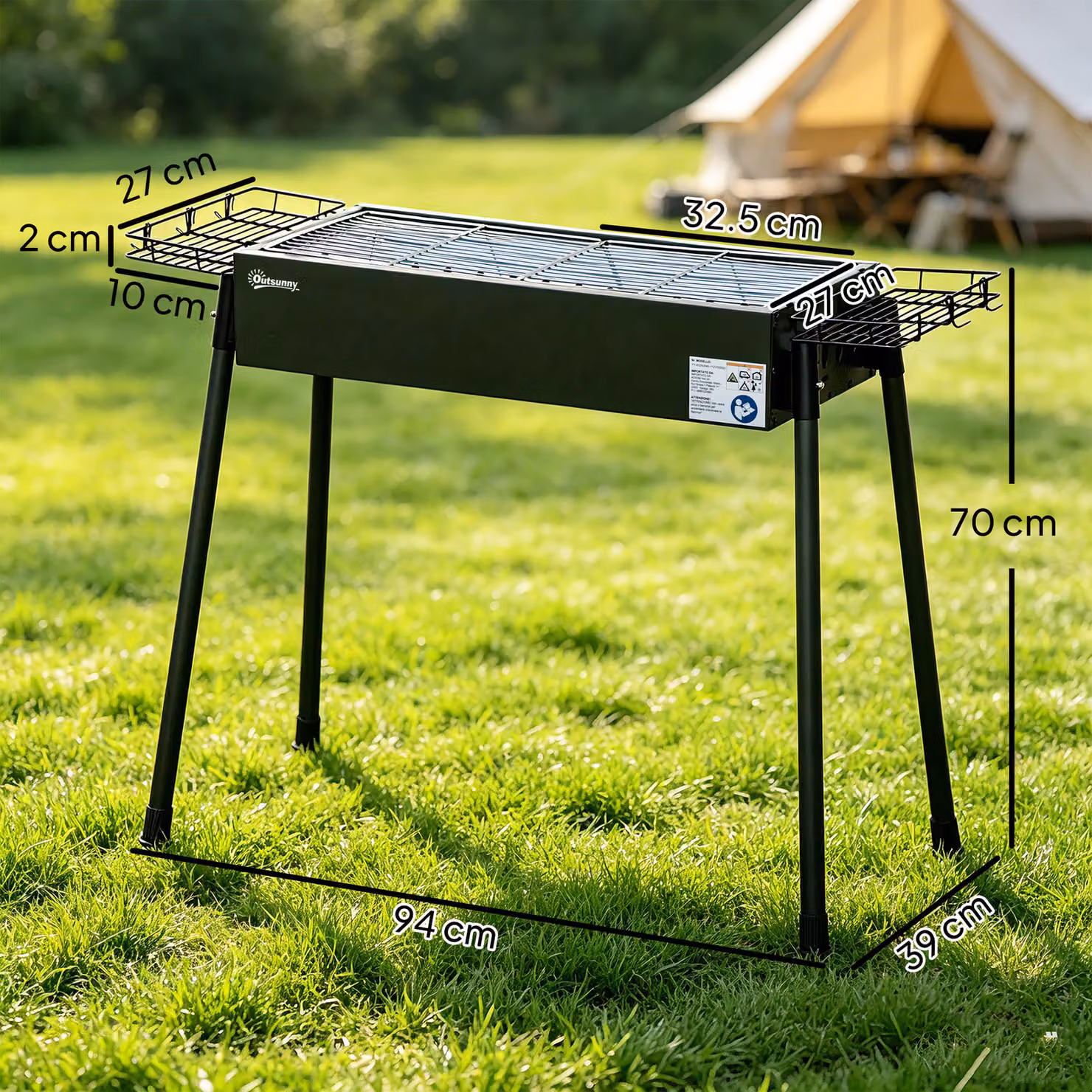 Outsunny Portable Charcoal BBQ Grill with Seasoning Baskets in Black – 3