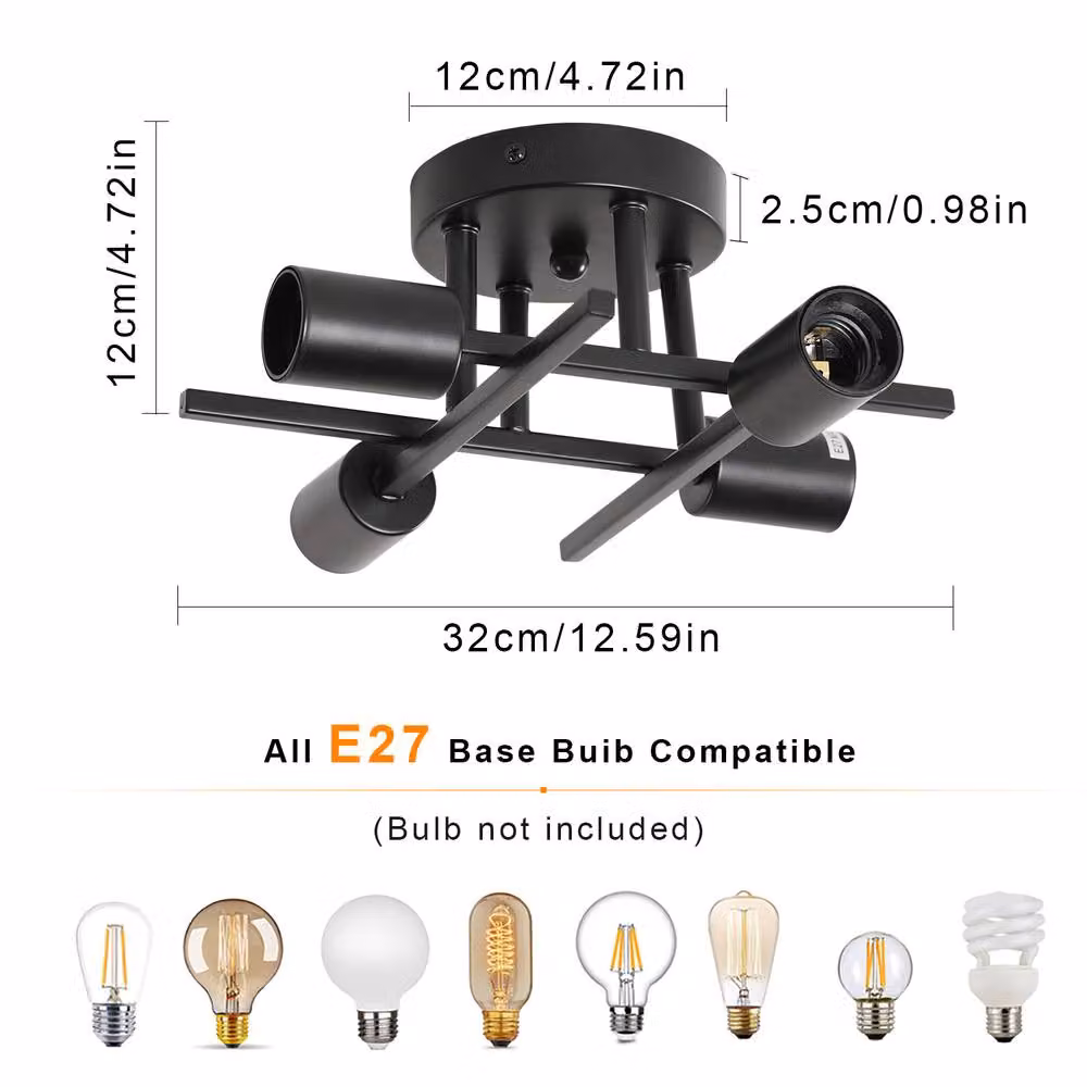 Pheashine Black Industrial Metal Ceiling Light with E27 Base, Diameter: 28 cm – 2