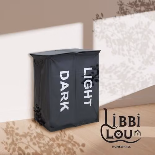 Libbi Lou Two Section Double Laundry Hamper with Removable Bags, Grey, W/D/H: 59 x 39 x 65 cm – 3