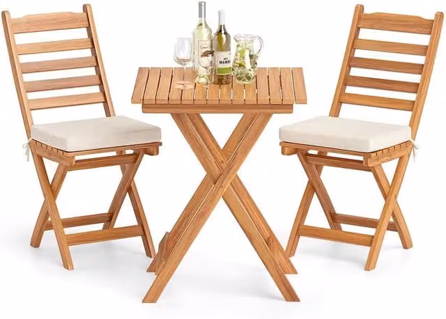 Kelvenix Brown Acacia Wood Outdoor Bistro Set with Folding Chairs and Table