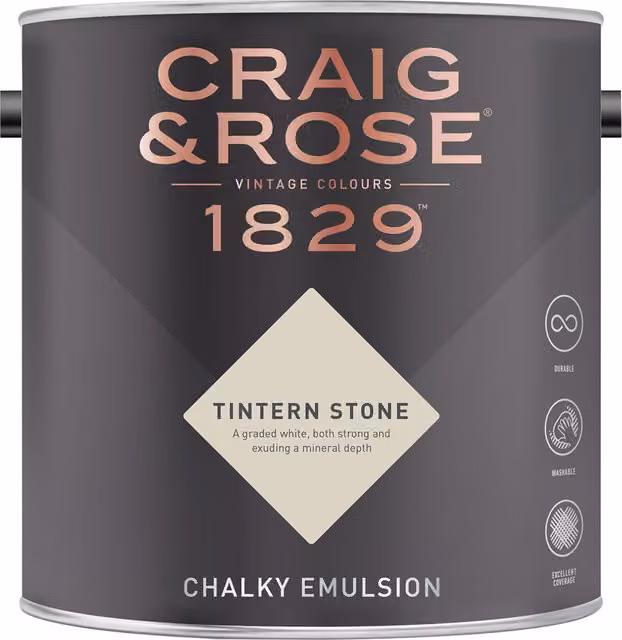 Craig and Rose Tintern Stone Chalky Matt Water Based Emulsion in White and Beige