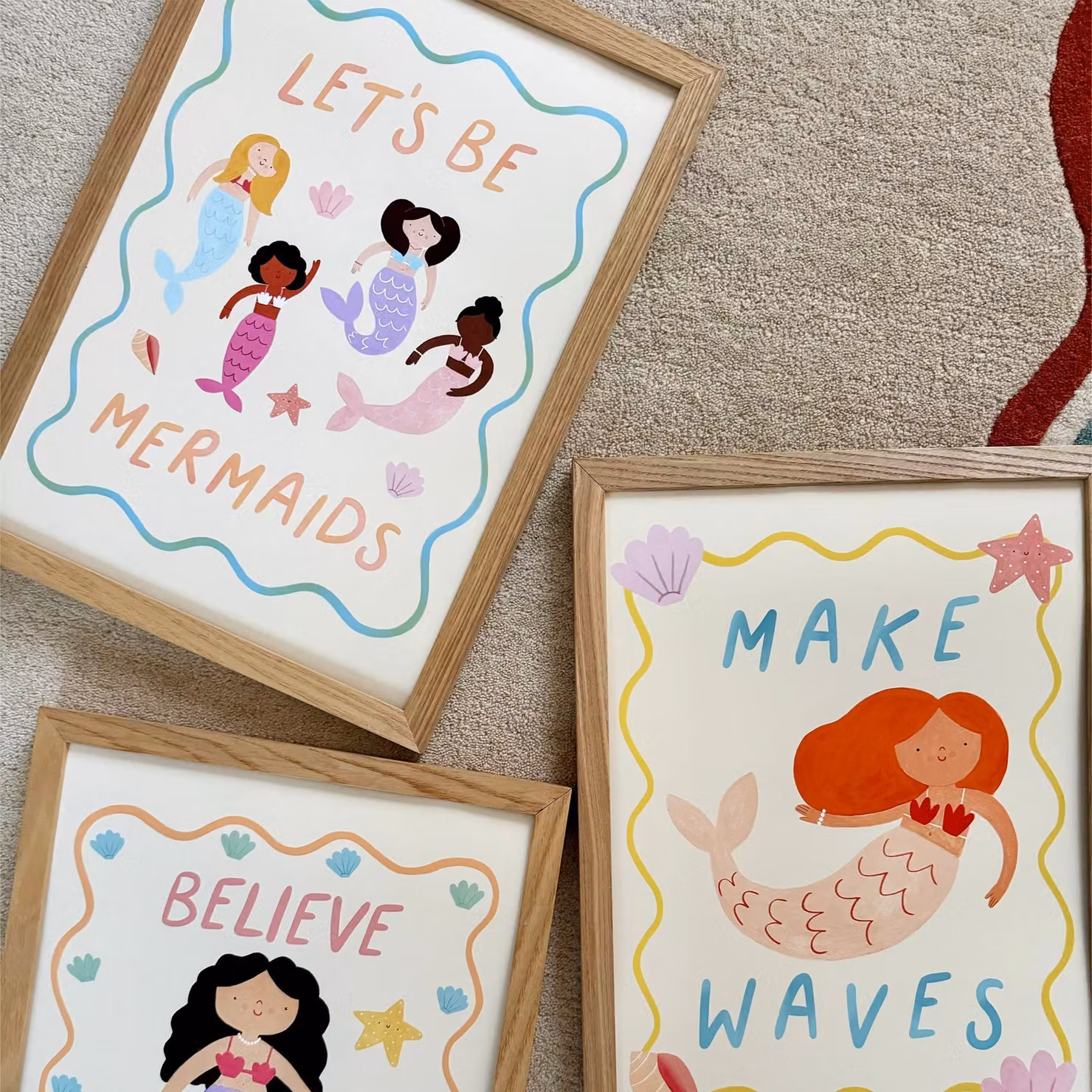 Kid of the Village Let's Be Mermaids Fine Art Print, Multicolour, W: 21 cm, H: 29.7 cm – 2