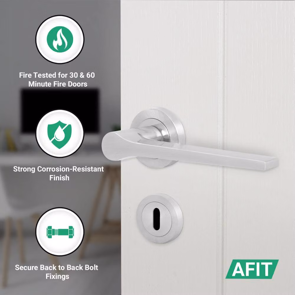 AFIT Satin Nickel Fire Door Handle Key Lock Set with Internal Hinges in Silver, Size: 150 x 150 mm – 2