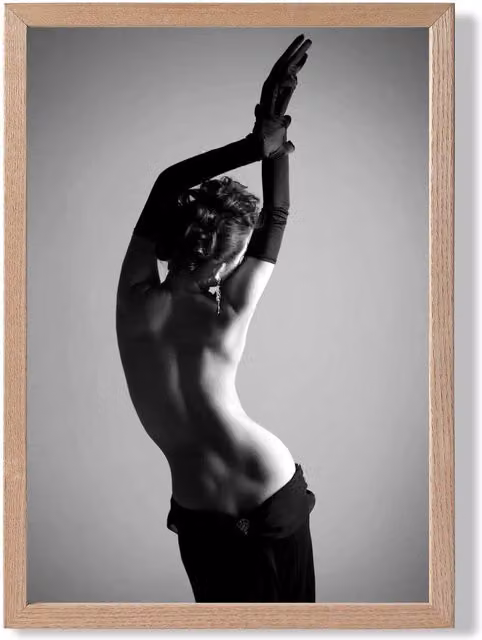 ARTZE Elegant Woman with Gloves Black and White Framed Photo Print with Oak Frame