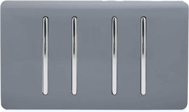 Trendi 4 Gang Flush Mains Light Switch, Grey