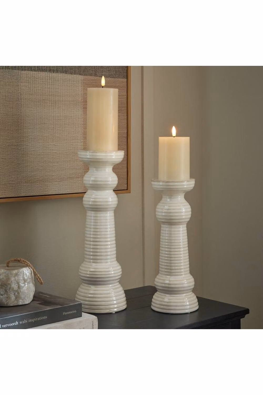 KDMD Sile Large Ceramic Pillar Candle Holder in White – 2