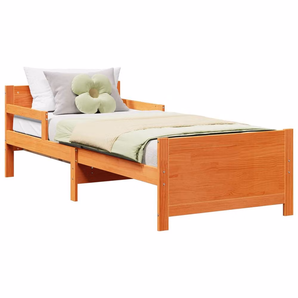 Berkfield Home Modern Pine Bed Frame with Headboard in Wax Brown, W/D/H: 80 x 200 cm – 2