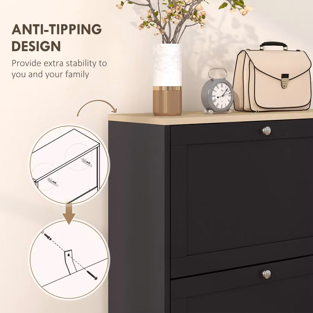 STILVORA Modern Black Shoe Cabinet with Three Tilting Compartments – 8
