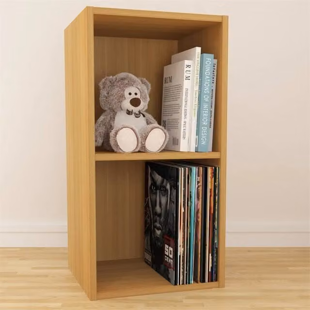 VOGREX Large Oak Vinyl LP Record Storage Cube Cabinet in Brown, W/D/H: 30.48 x 30.48 x 30.48 cm