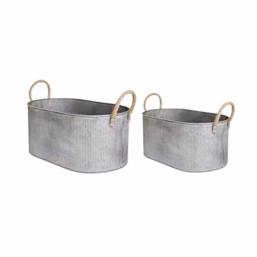 Ivyline Galvanised Steel Rope Handle Trough Planter Set of 2 in Silver – 2